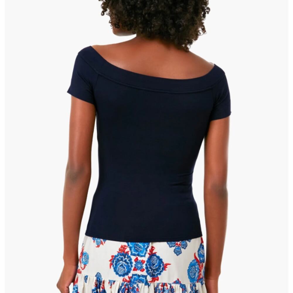 Rebecca Taylor Modal Boat Neck Top Slimming Fit Short Sleeve Navy Womens XL NWT - Picture 2 of 8